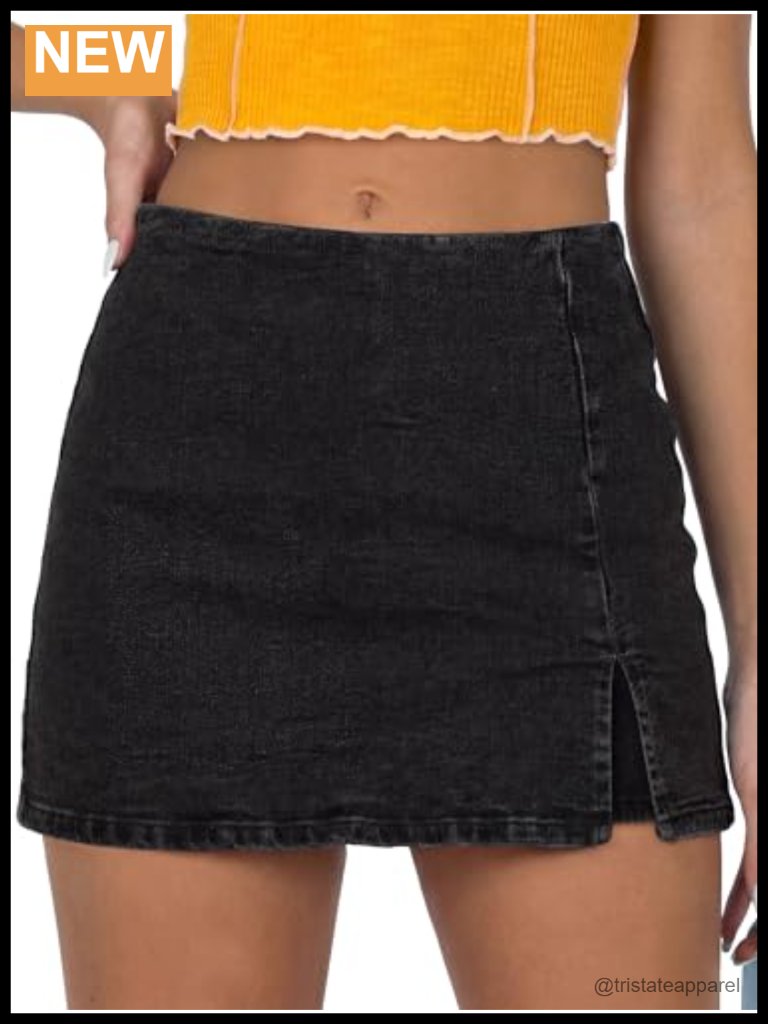 High Waisted Denim Skort With Side Slit Stretch Mini Skirt Summer Y2k